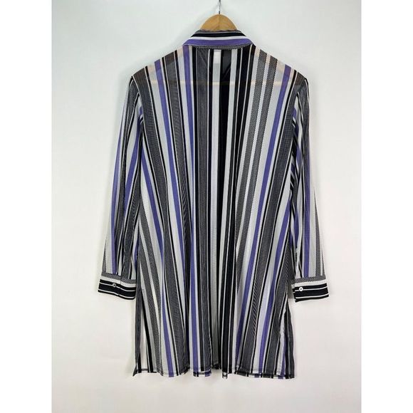 Chico's Travelers sz 2 P womens L Long sleeve semi sheer striped button up top - Picture 5 of 6